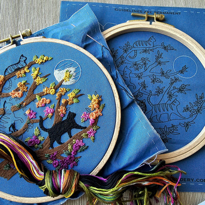 Black Cats and Full Moon embroidery kit, additional product photo, at Ordinary Magic in Savannah, GA.