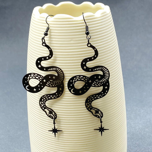 Black Snake Dangle Earrings