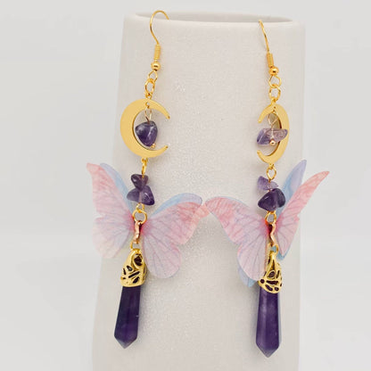 Butterfly Wings Amethyst Moon Earring