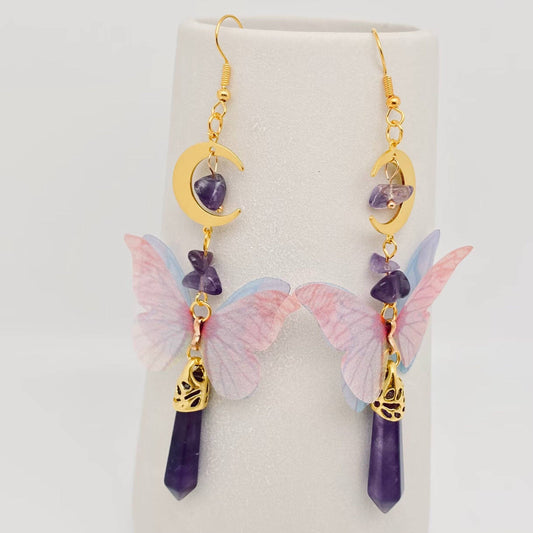 Butterfly Wings Amethyst Moon Earring