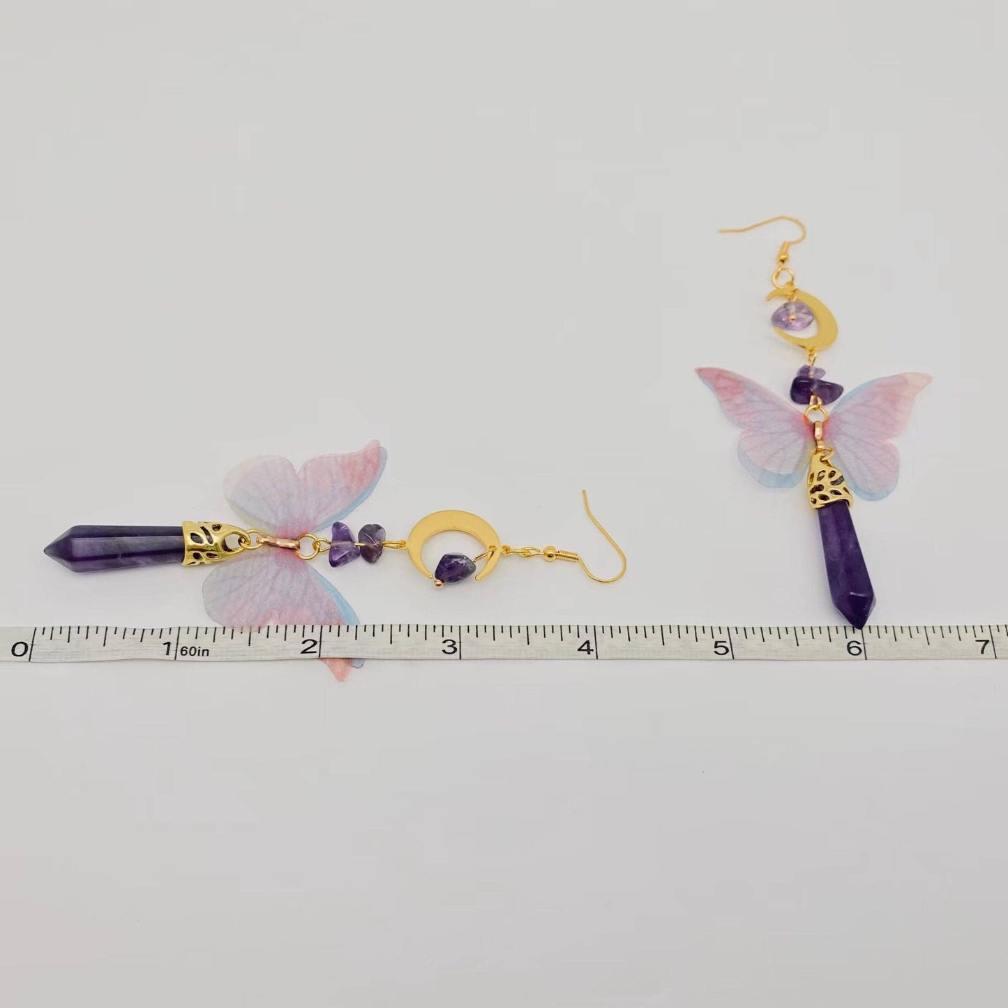 Butterfly Wings Amethyst Moon Earring