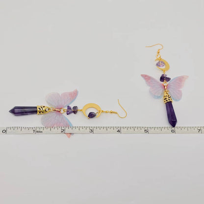 Butterfly Wings Amethyst Moon Earring