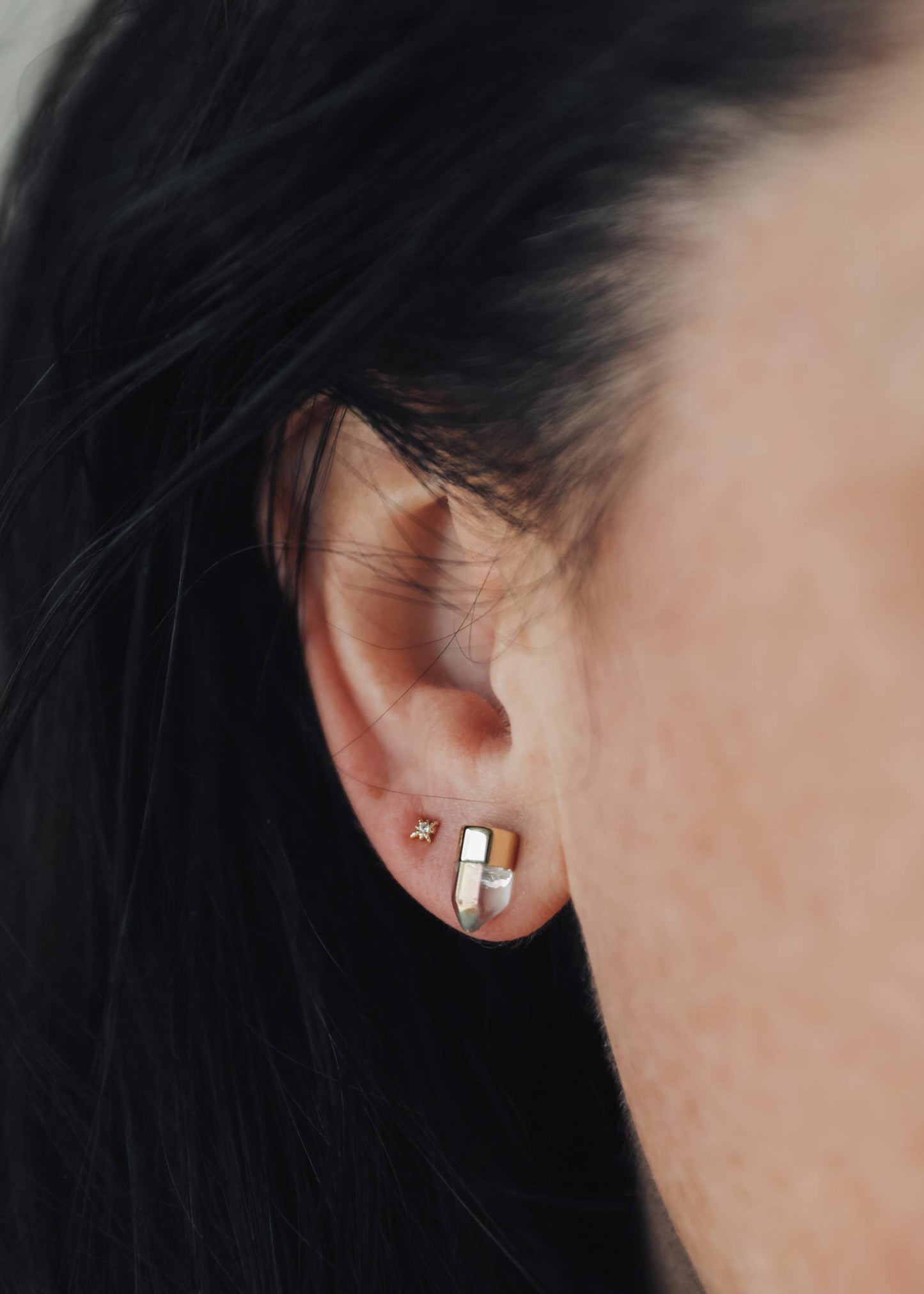 Gold Dip Point Earrings - Aura Quartz | Jax Kelly