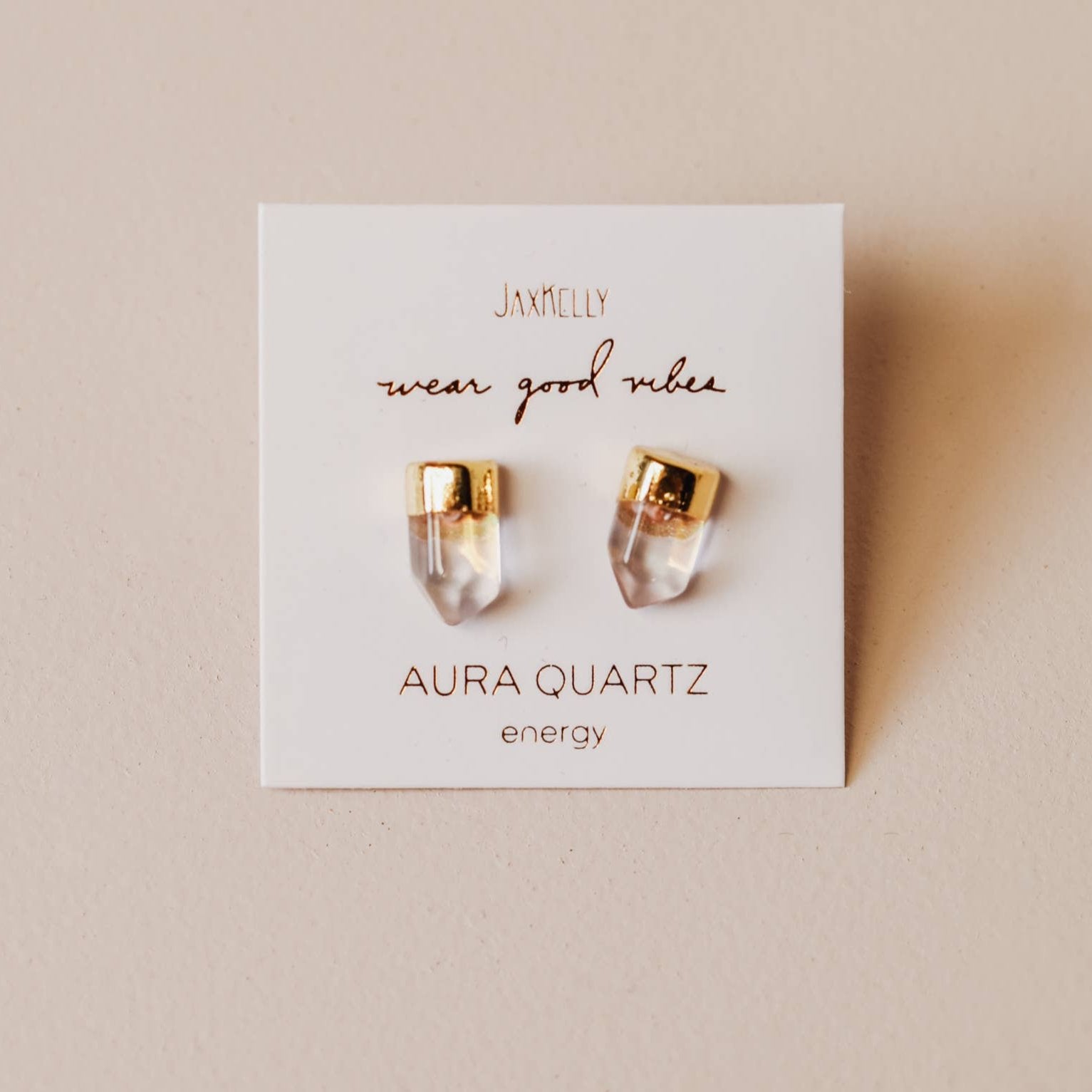 Gold Dip Point Earrings - Aura Quartz | Jax Kelly