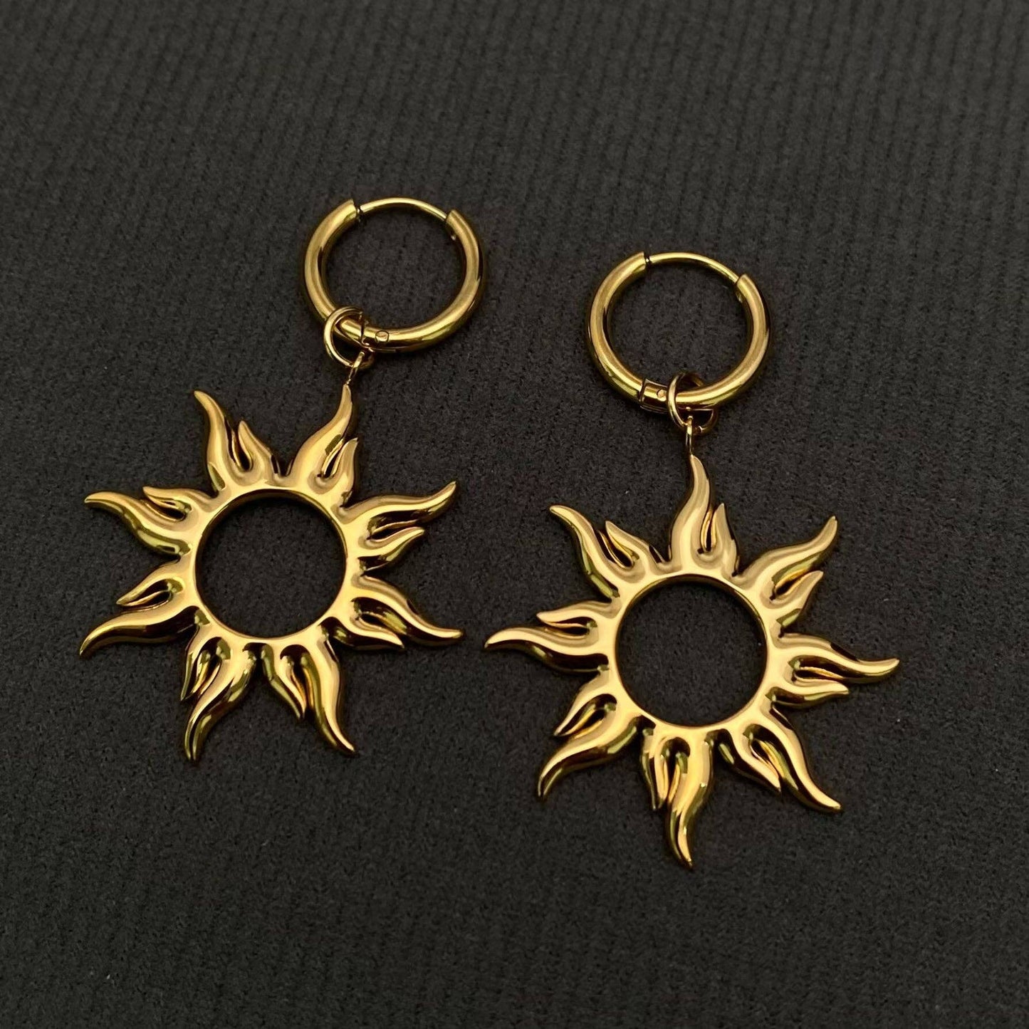Gold Sunburst Hoop Earrings