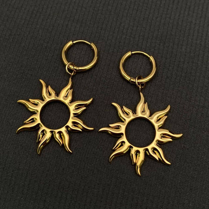 Gold Sunburst Hoop Earrings