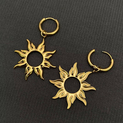Gold Sunburst Hoop Earrings