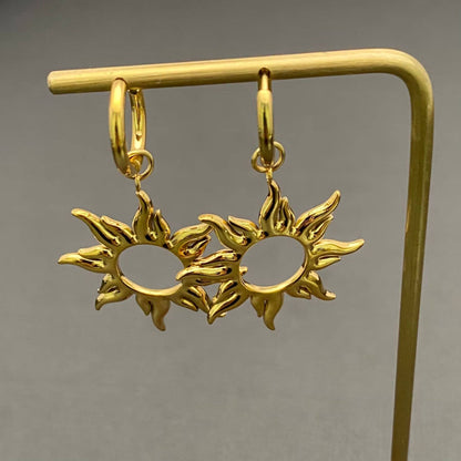 Gold Sunburst Hoop Earrings
