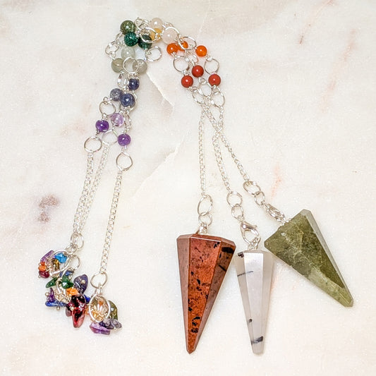Hexagonal Mixed Crystal Pendulum Necklace – Chakra Chain