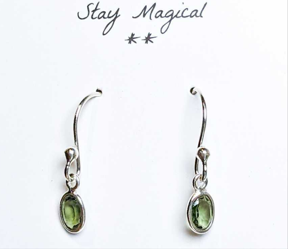 Moldavite Silver Dangle Earrings