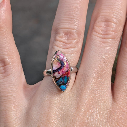 Kingman Pink Dahlia Turquoise Sterling Silver Rings