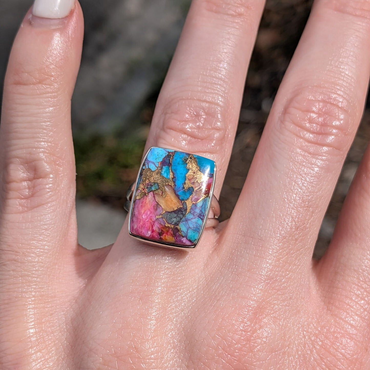 Kingman Pink Dahlia Turquoise Sterling Silver Rings