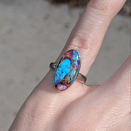 Kingman Pink Dahlia Turquoise Sterling Silver Rings