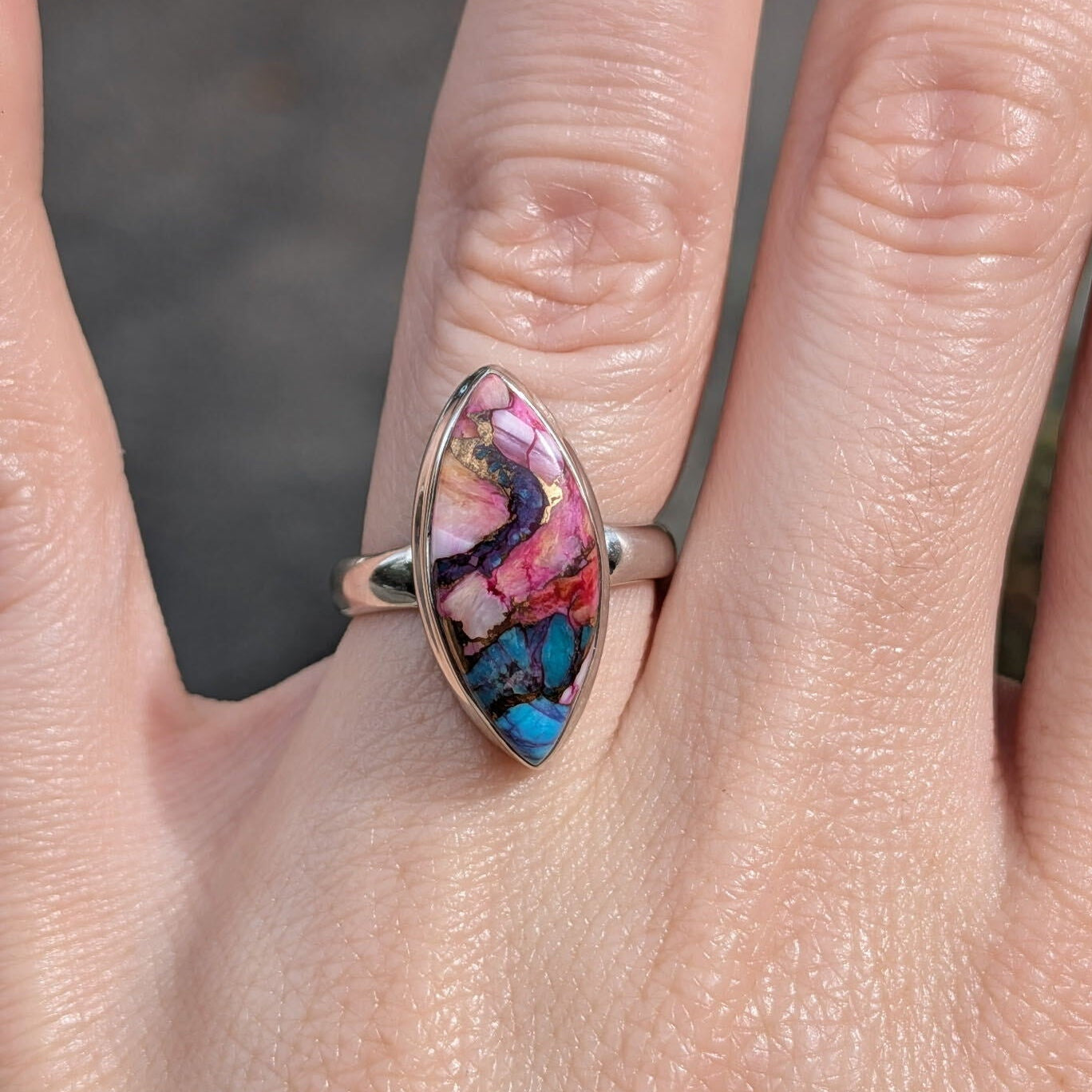 Kingman Pink Dahlia Turquoise Sterling Silver Rings