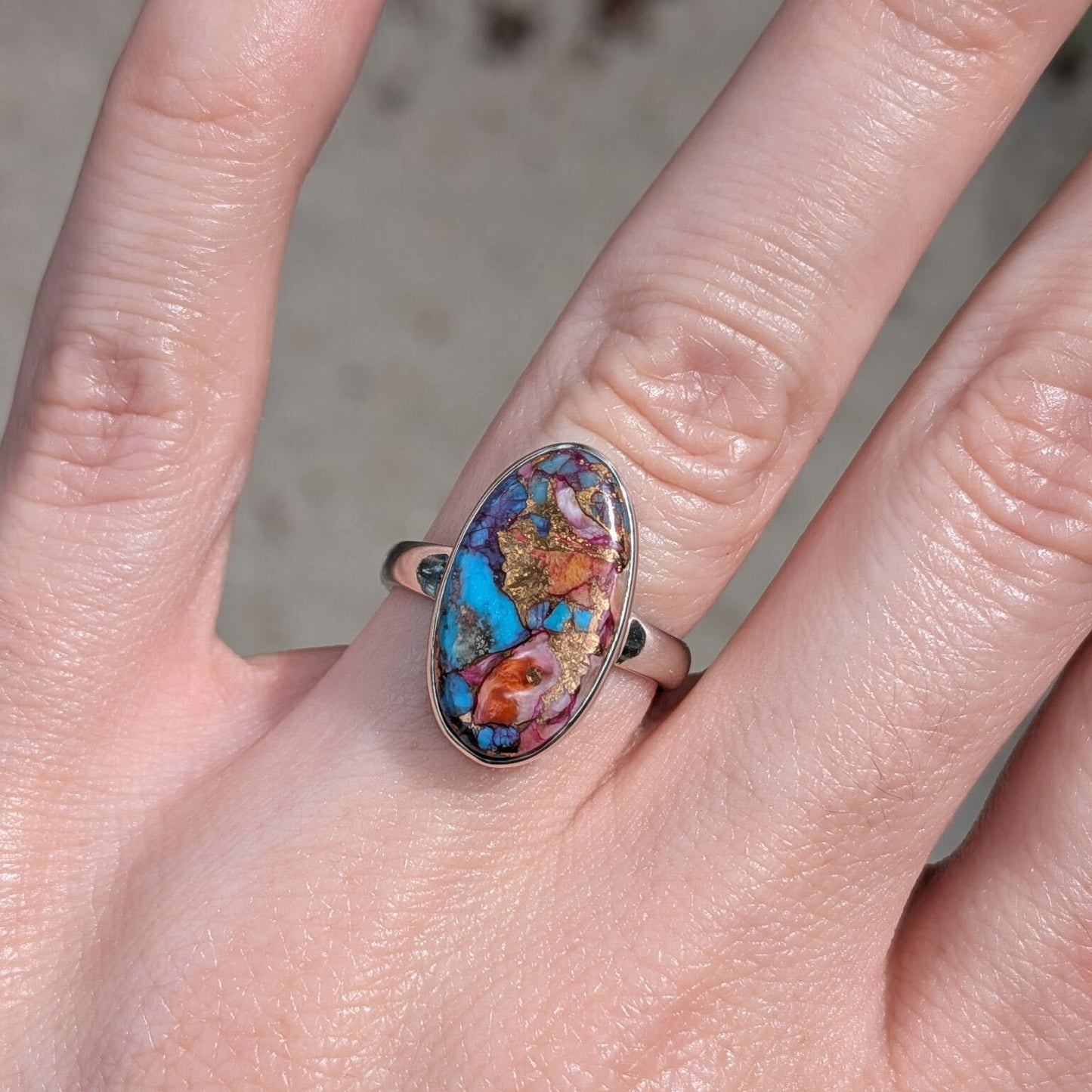 Kingman Pink Dahlia Turquoise Sterling Silver Rings
