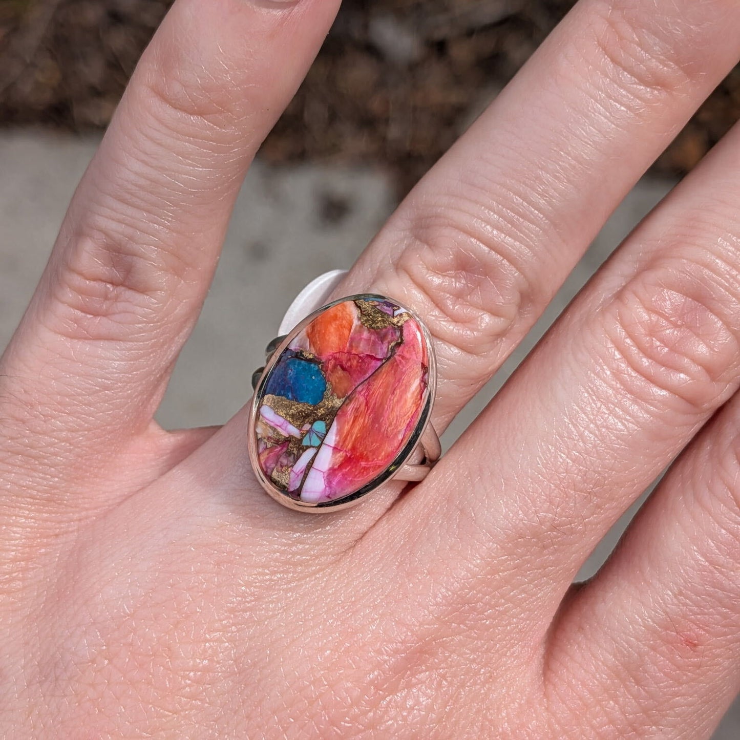Kingman Pink Dahlia Turquoise Sterling Silver Rings
