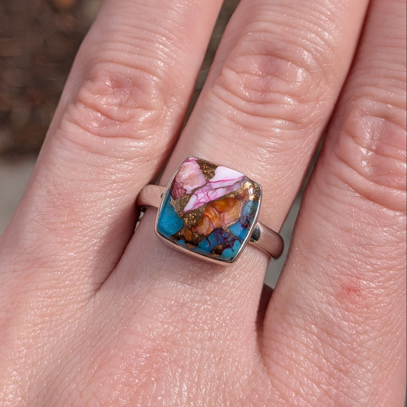 Kingman Pink Dahlia Turquoise Sterling Silver Rings