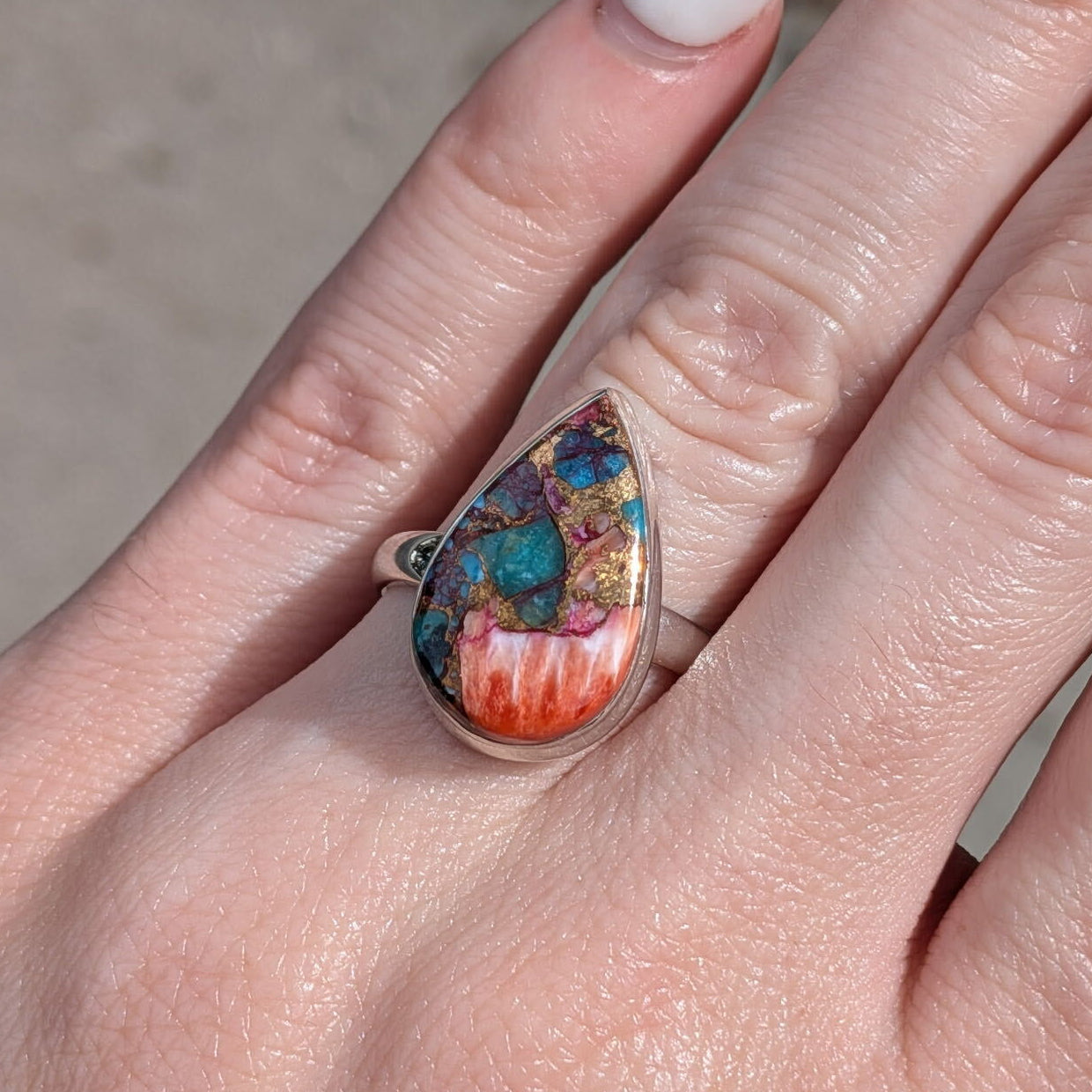 Kingman Pink Dahlia Turquoise Sterling Silver Rings