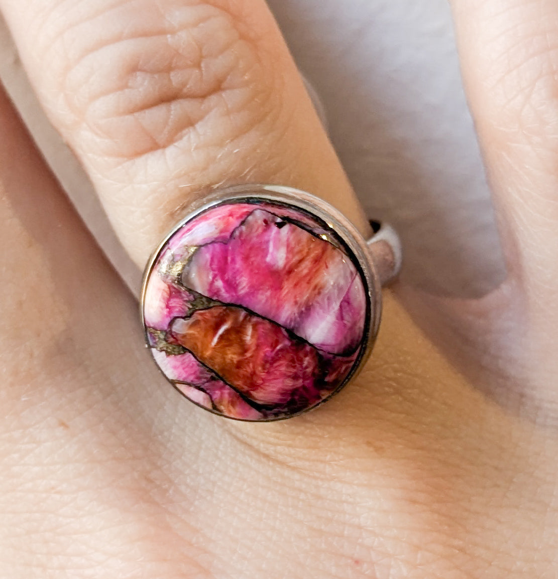 Kingman Pink Dahlia Turquoise Sterling Silver Rings