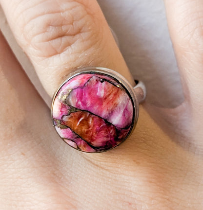 Kingman Pink Dahlia Turquoise Sterling Silver Rings