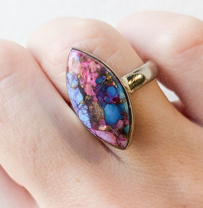 Kingman Pink Dahlia Turquoise Sterling Silver Rings