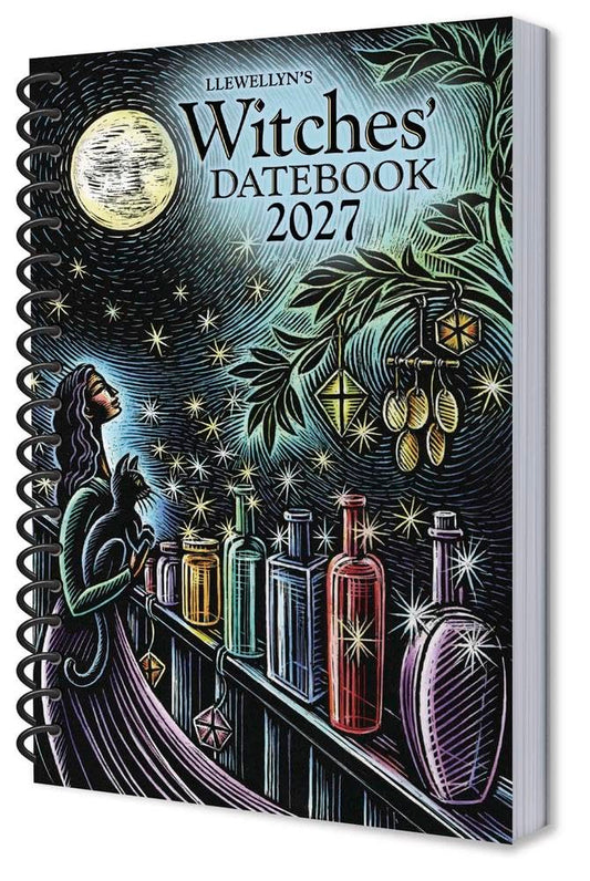 Llewellyn's 2027 Witches' Datebook, cover with scratchboard illustration by Jennifer Hewitson, at Ordinary Magic in Savannah, GA.