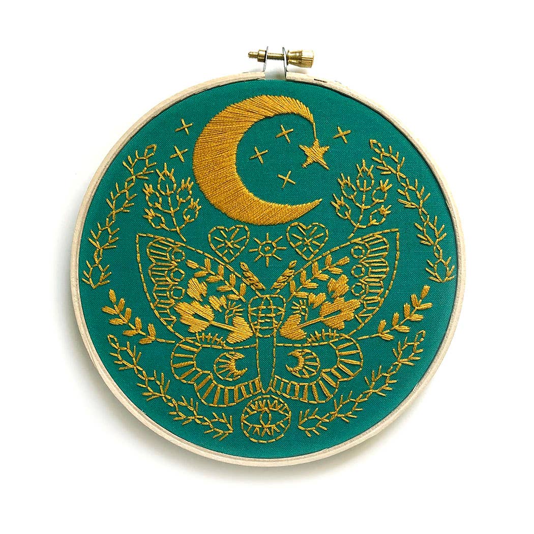 Lunar Moth Embroidery Kit by Rikrack, third view, at Ordinary Magic in Savannah, GA.