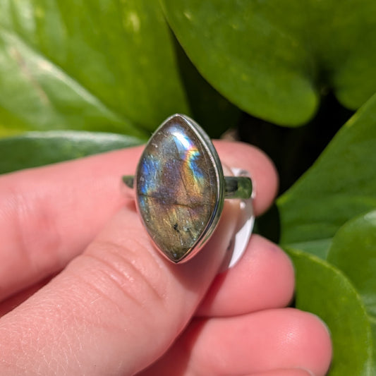 Multi Fire Labradorite Sterling Silver Ring