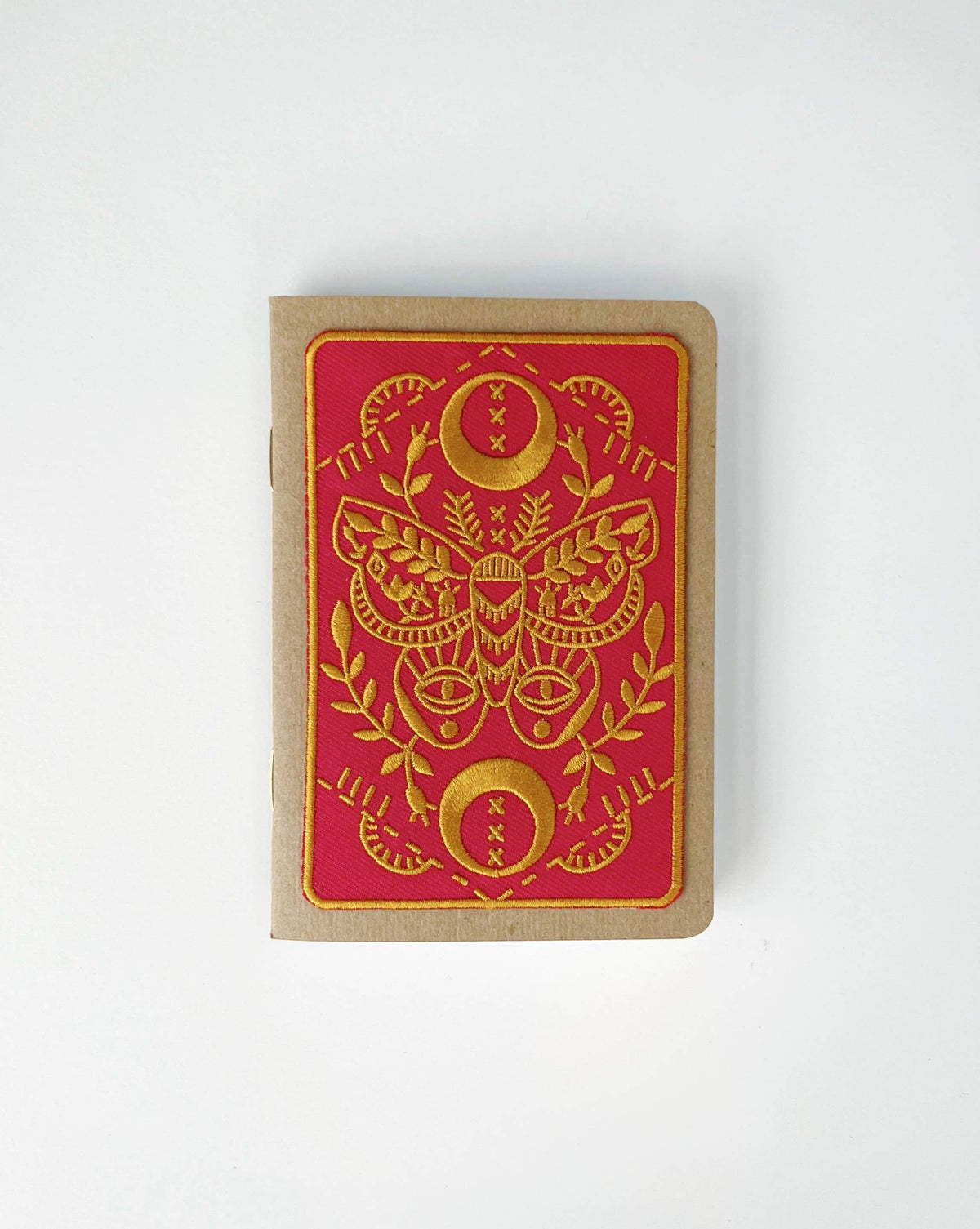 Mythic Moth Embroidered Pocket Notebook with kraft paper cover, third view, at Ordinary Magic in Savannah, GA.