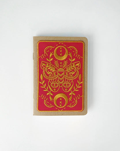 Mythic Moth Embroidered Pocket Notebook with kraft paper cover, third view, at Ordinary Magic in Savannah, GA.