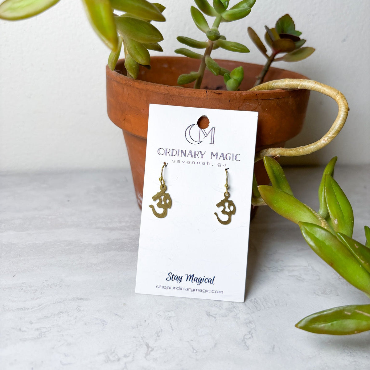 OM Dangle Earrings | Gold and Silver