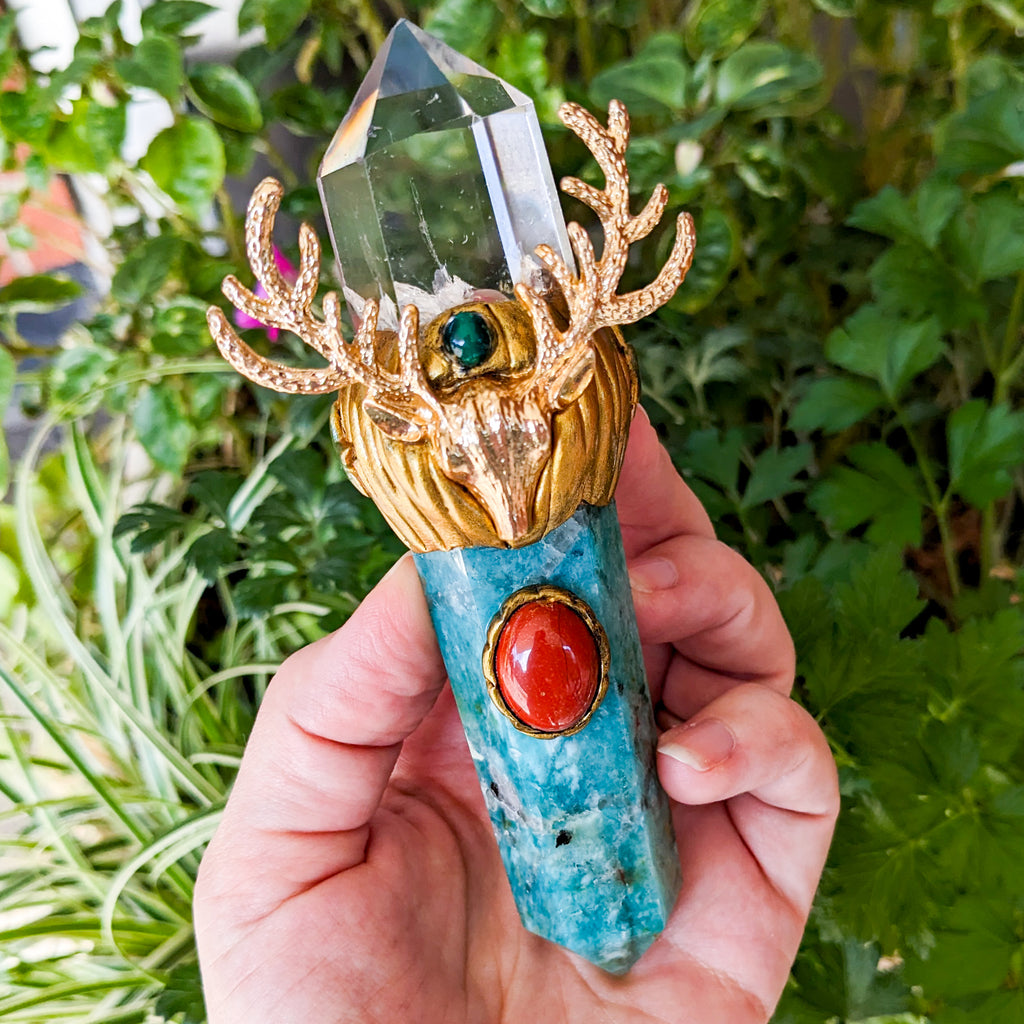 Amazonite and Clear Quartz Stag Wands