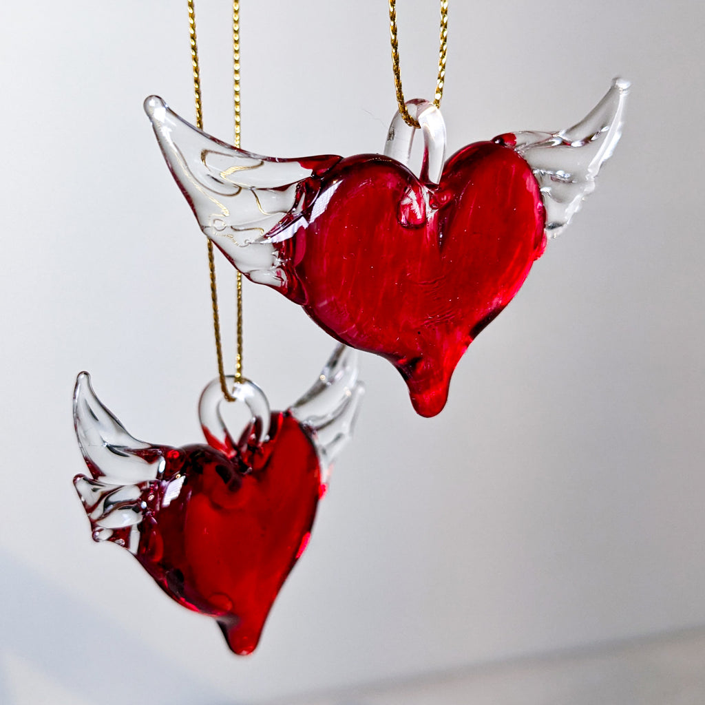 Hand-blown Glass Winged Heart Hanger