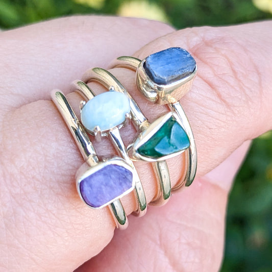 Stackable Polished Gemstone Sterling Silver Rings | Various Stones