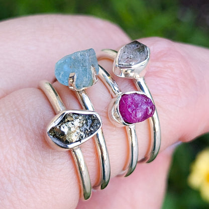 Stackable Rough Gemstone Sterling Silver Rings | Various Stones and Shapes