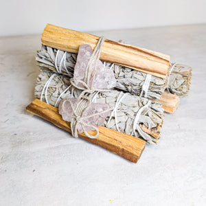 White Sage & Palo Santo with Crystal Burn Bundles