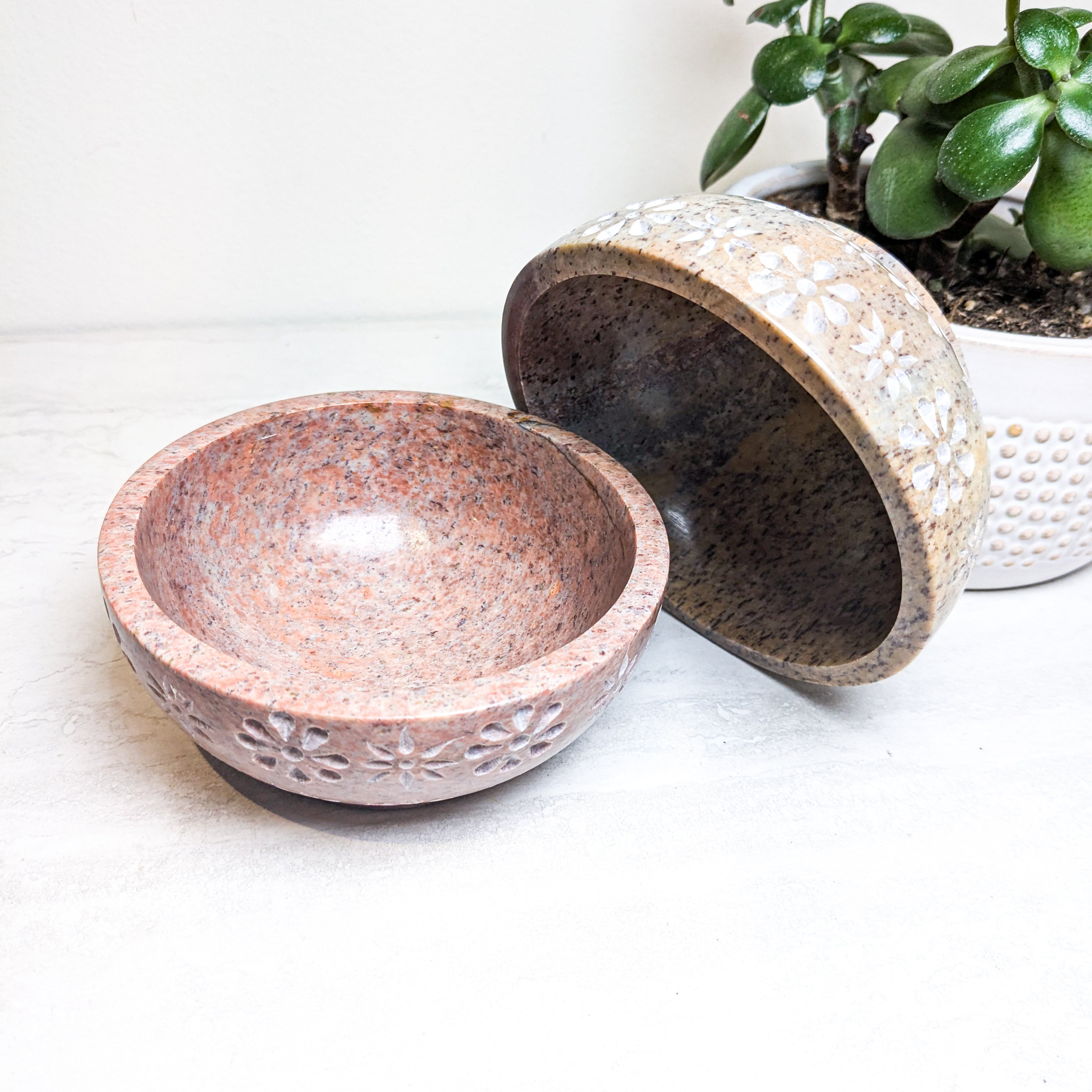 Hand Carved Soapstone Flower Bowl