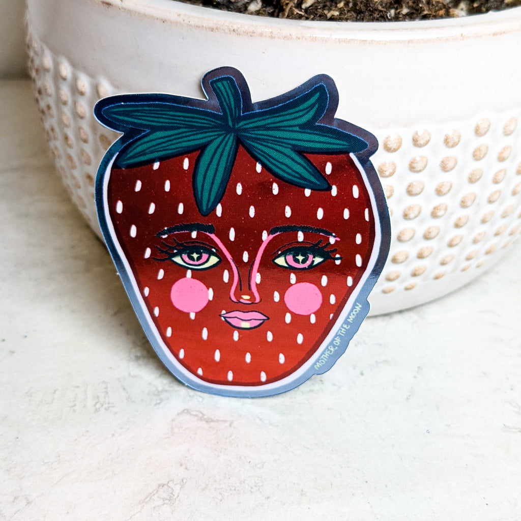 Strawberry Face Metallic Sticker