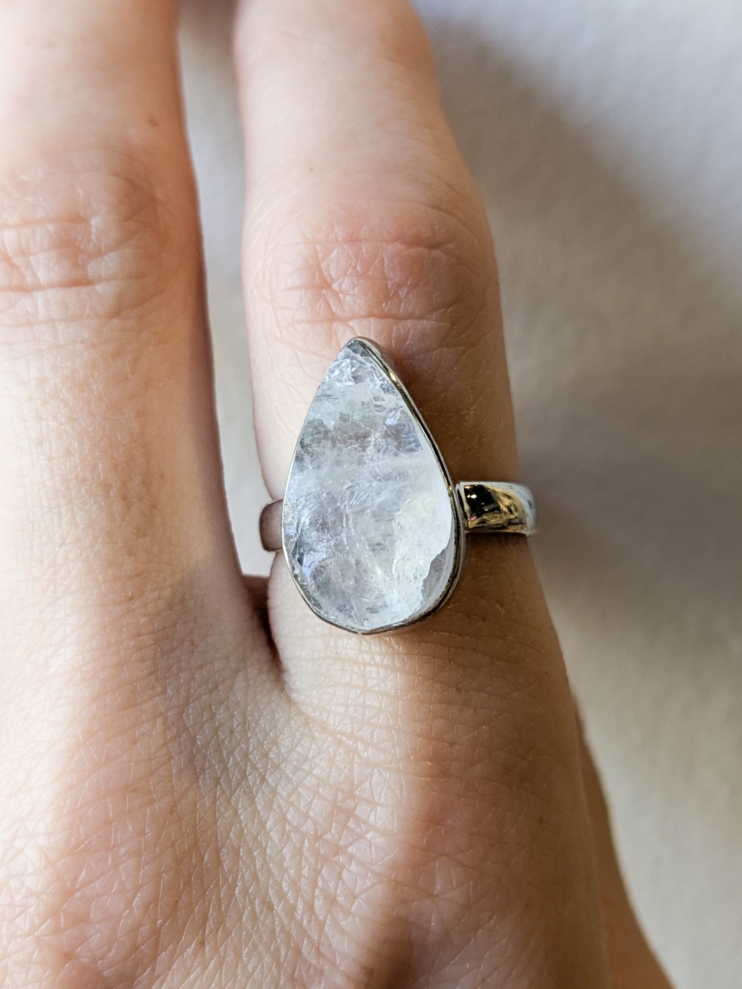 Rainbow Moonstone Druzy Sterling Silver Rings