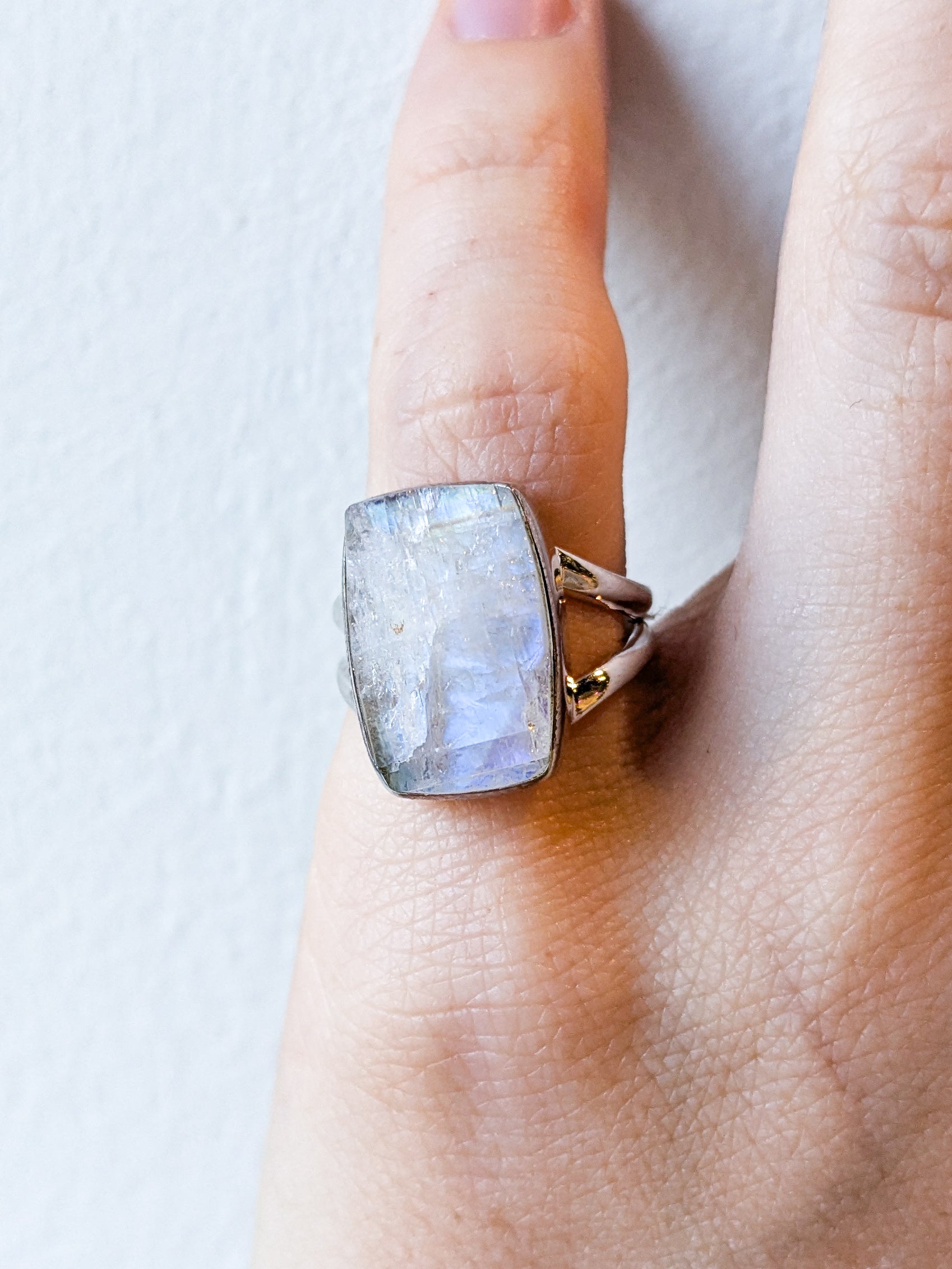 Rainbow Moonstone Druzy Sterling Silver Rings