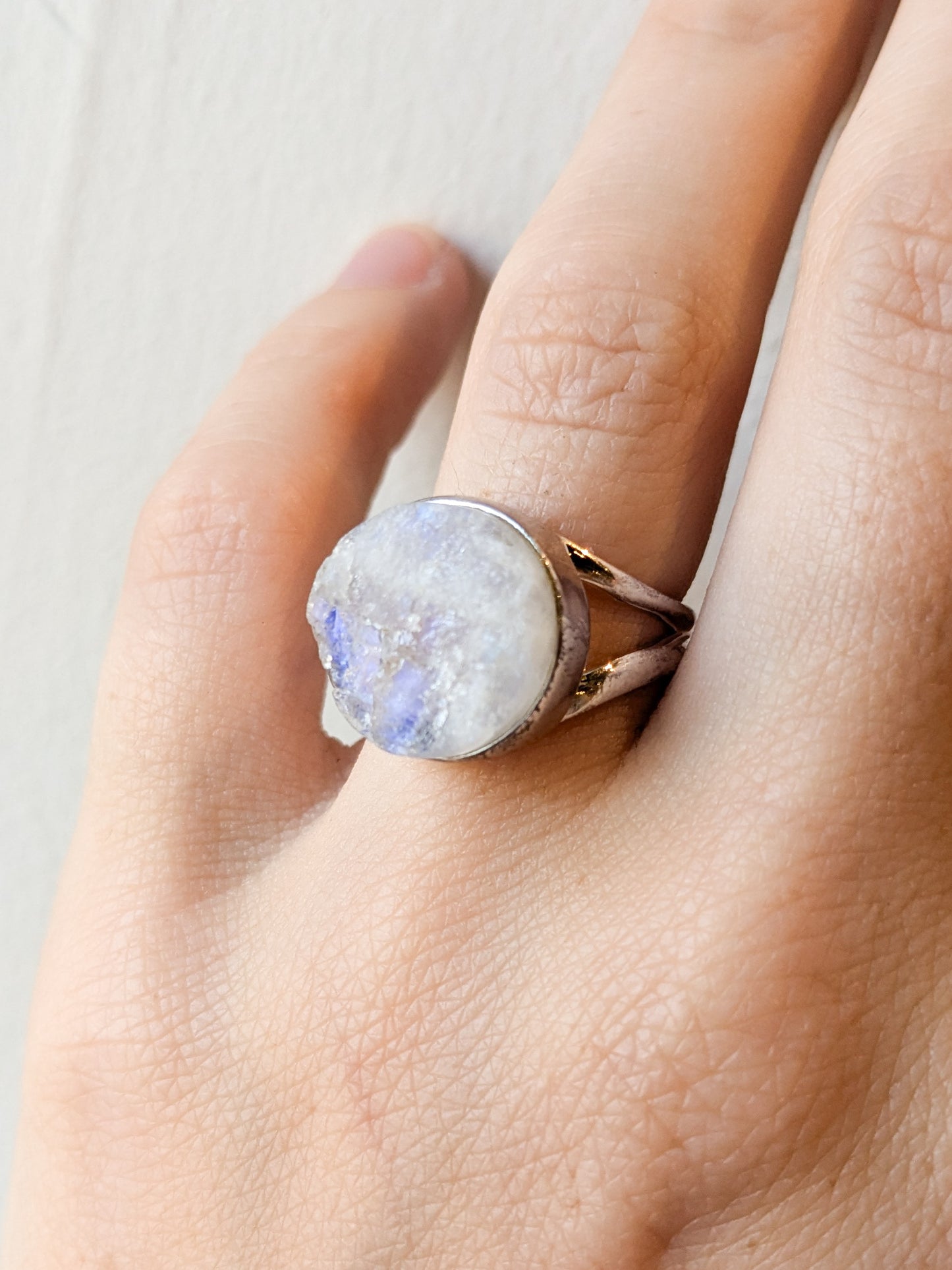 Rainbow Moonstone Druzy Sterling Silver Rings