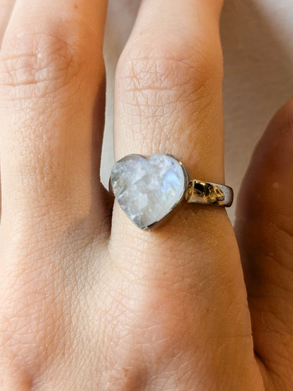 Rainbow Moonstone Druzy Sterling Silver Rings