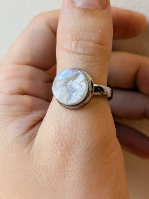 Rainbow Moonstone Druzy Sterling Silver Rings