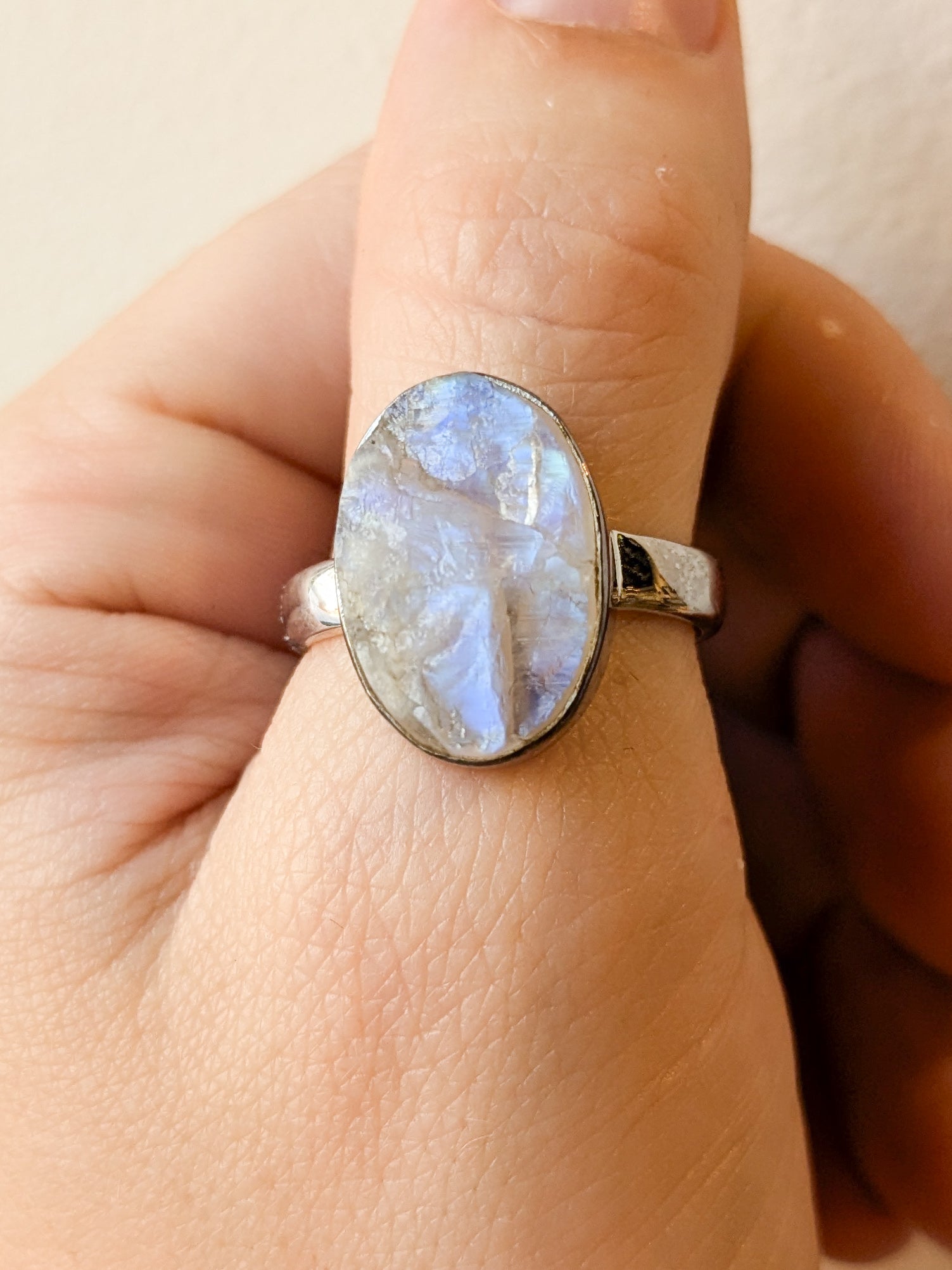 Rainbow Moonstone Druzy Sterling Silver Rings