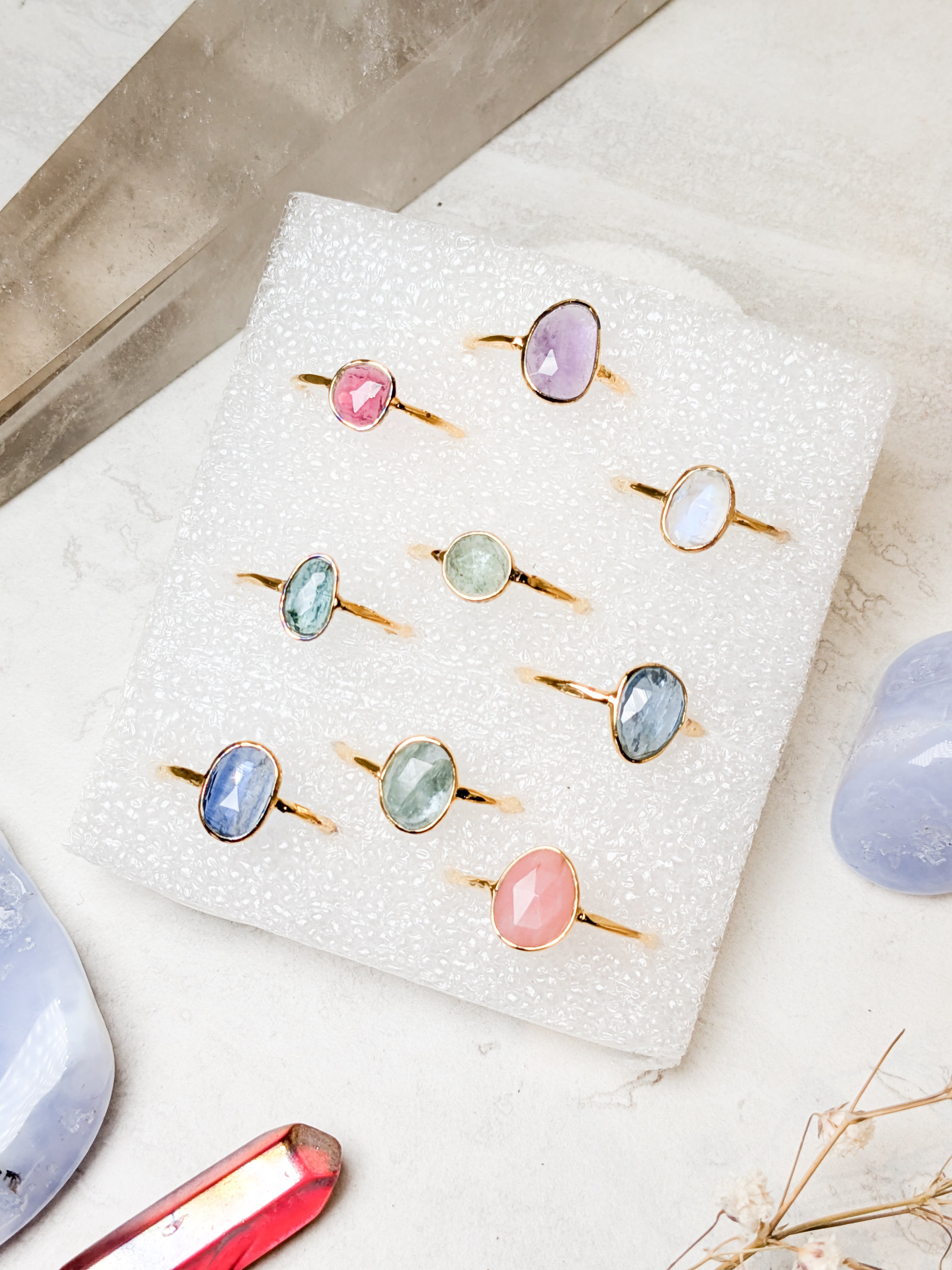 Faceted Crystal Gold Rings | Various Crystals