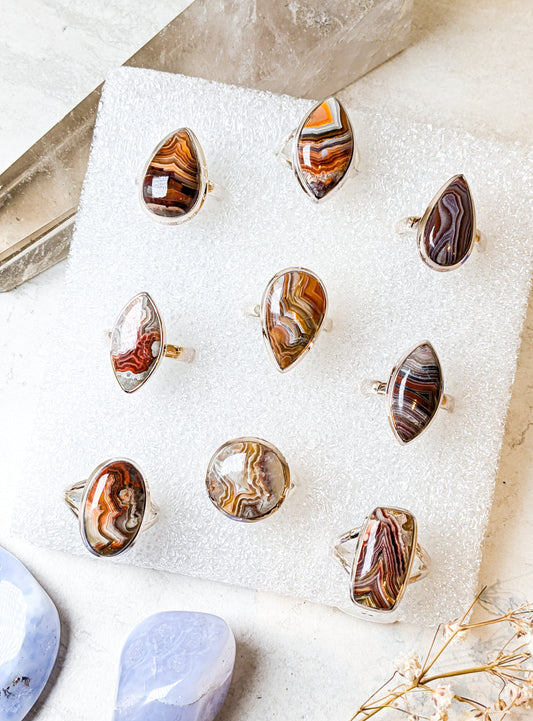 Laguna Lace Agate Sterling Silver Rings