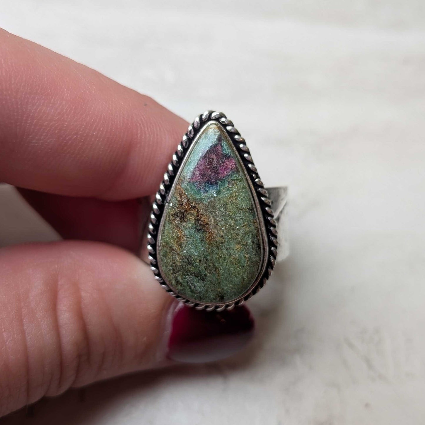 Handcrafted Kashi Semiprecious Stone Ring - Ruby Fuchsite