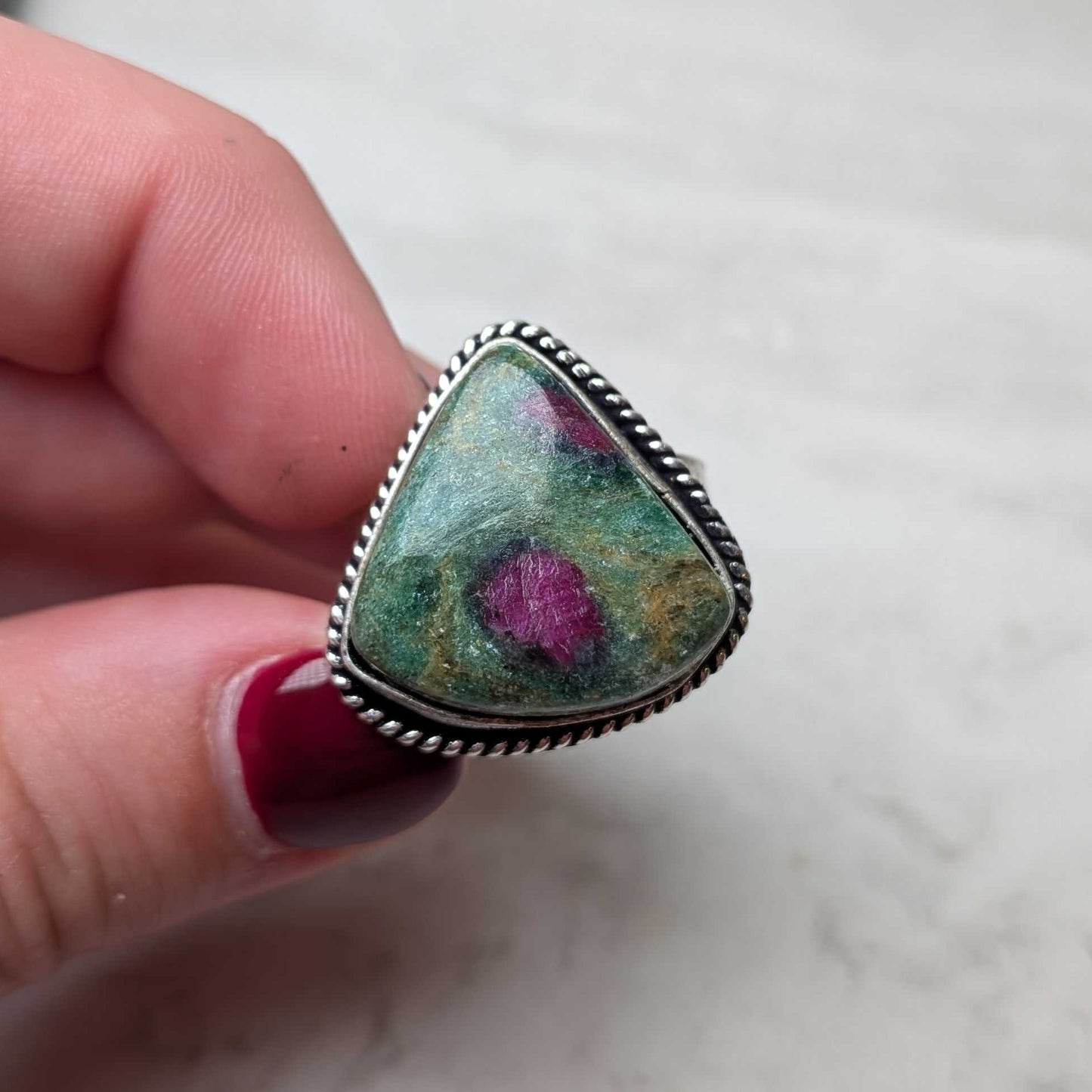 Handcrafted Kashi Semiprecious Stone Ring - Ruby Fuchsite