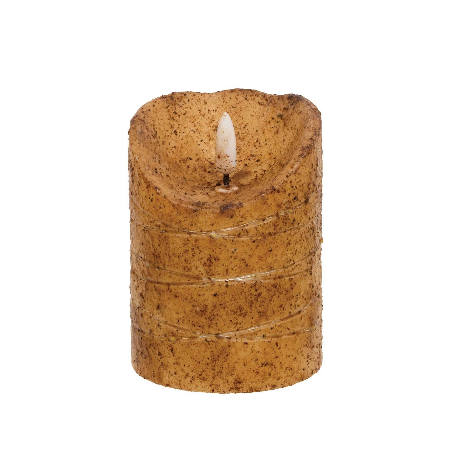 Burnt Ivory LED Wrapped Flicker Flame Timer Pillar, 4"
