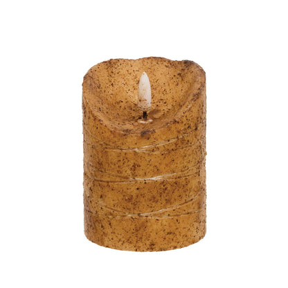 Burnt Ivory LED Wrapped Flicker Flame Timer Pillar, 4"